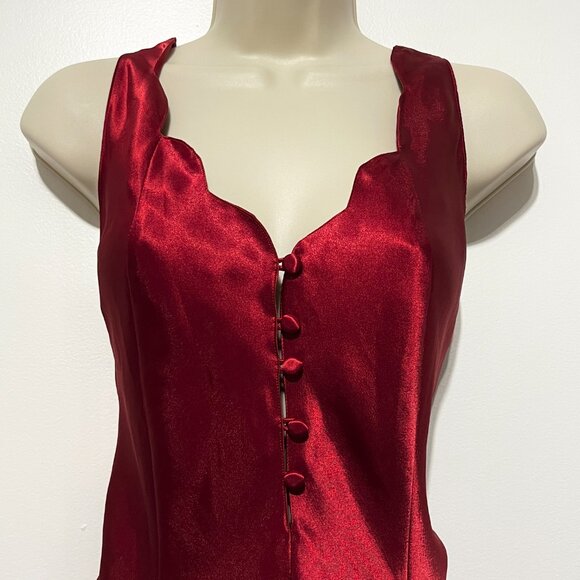 Erika Taylor Womens VTG Satin Slip Dress Size M Red Vamp Scalloped Gothic Noir - Picture 3 of 11